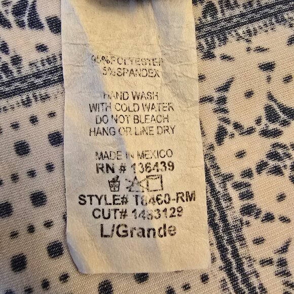 SJS NAVY BLUE WHITE SLEEVELESS TOP SIZE LARGE GEOMETRIC DESIGN FRONT TIE - Picture 6 of 7